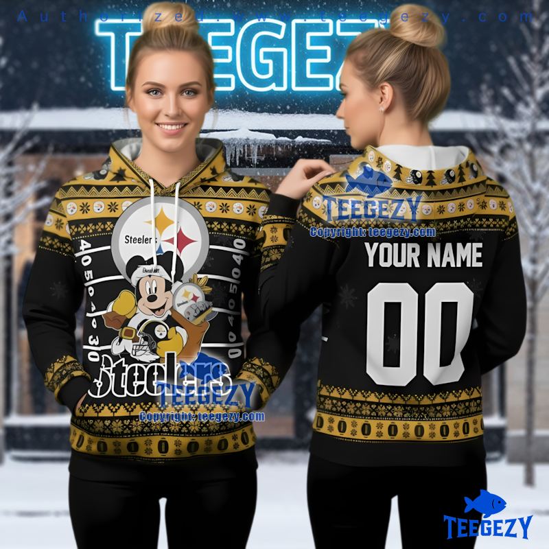 Pittsburgh Steelers Personalized Mickey Mouse Ugly Christmas 3D Hoodie