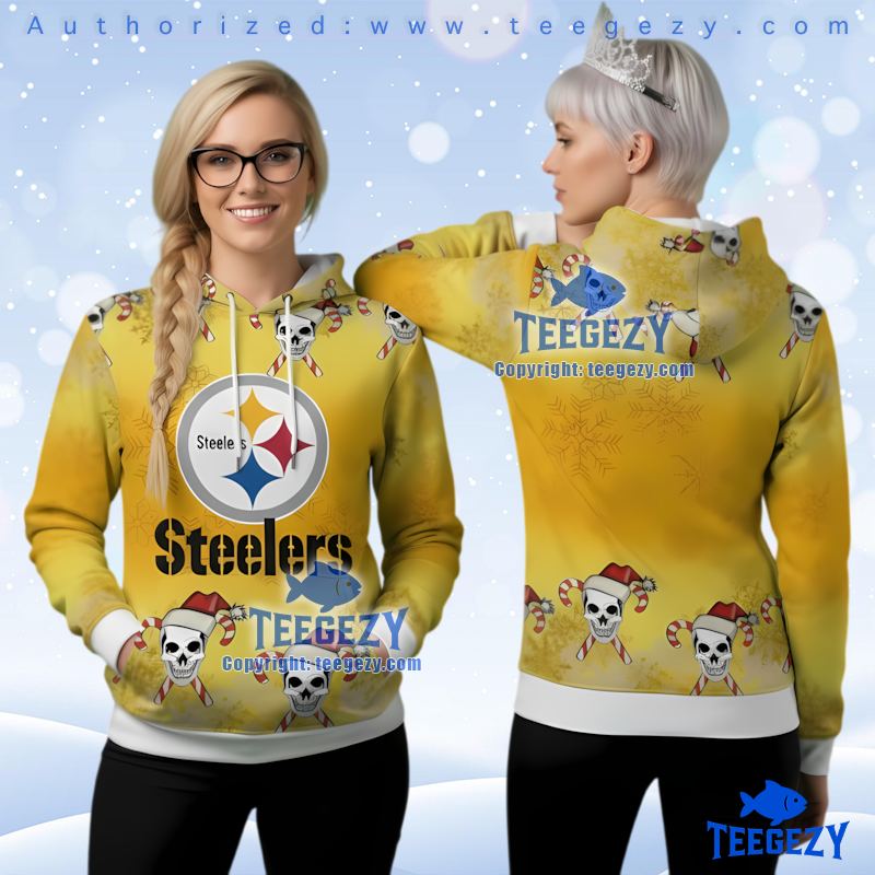 Pittsburgh Steelers Skull Candy Cane Ugly Christmas 3D Hoodie Pittsburgh Steelers Skull Candy Cane Ugly Christmas 3D Hoodie