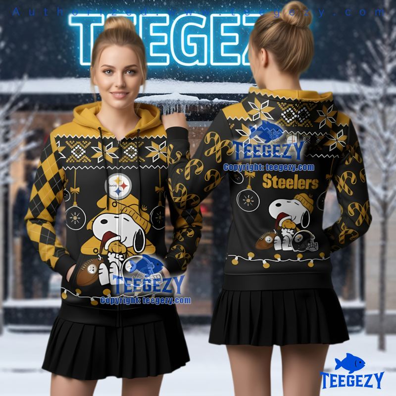 Pittsburgh Steelers Snoopy Christmas Tree 3D Hoodie Peanuts Holiday Apparel