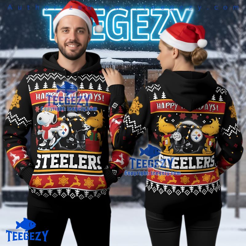 Pittsburgh Steelers Snoopy Woodstock Ugly Christmas 3D Hoodie