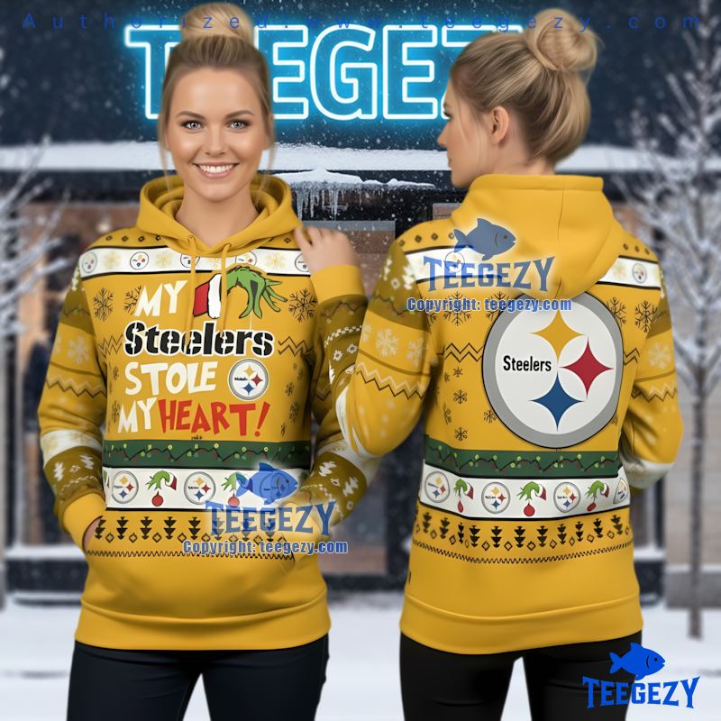 Pittsburgh Steelers Stole My Heart Ugly Christmas 3D Hoodie Yellow